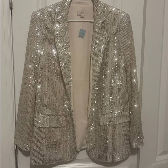 LOFT Jackets & Blazers - LOFT Sparkling Sequin Blazer in Cream